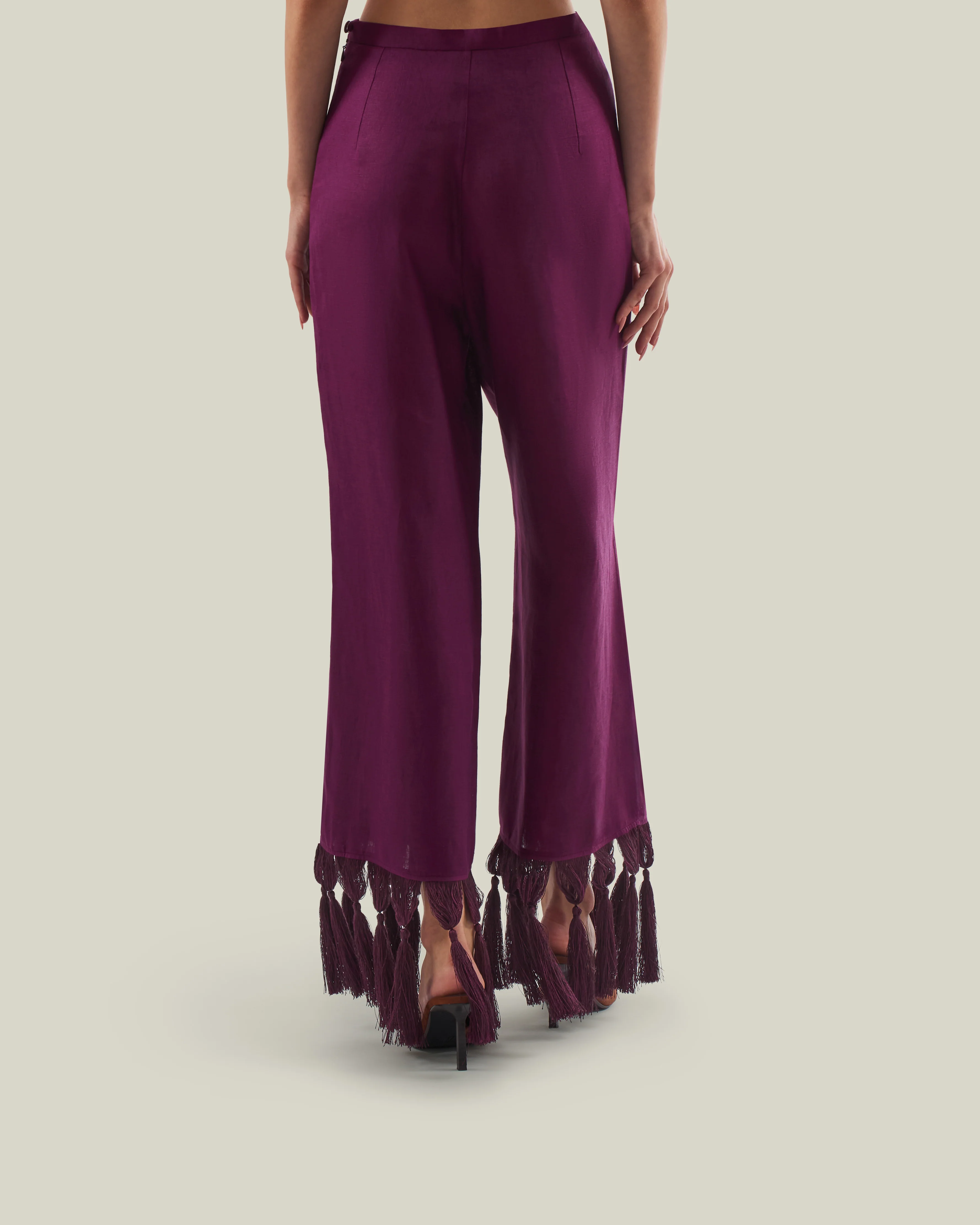 Marlino Fringed Pants in Plum - Image 3