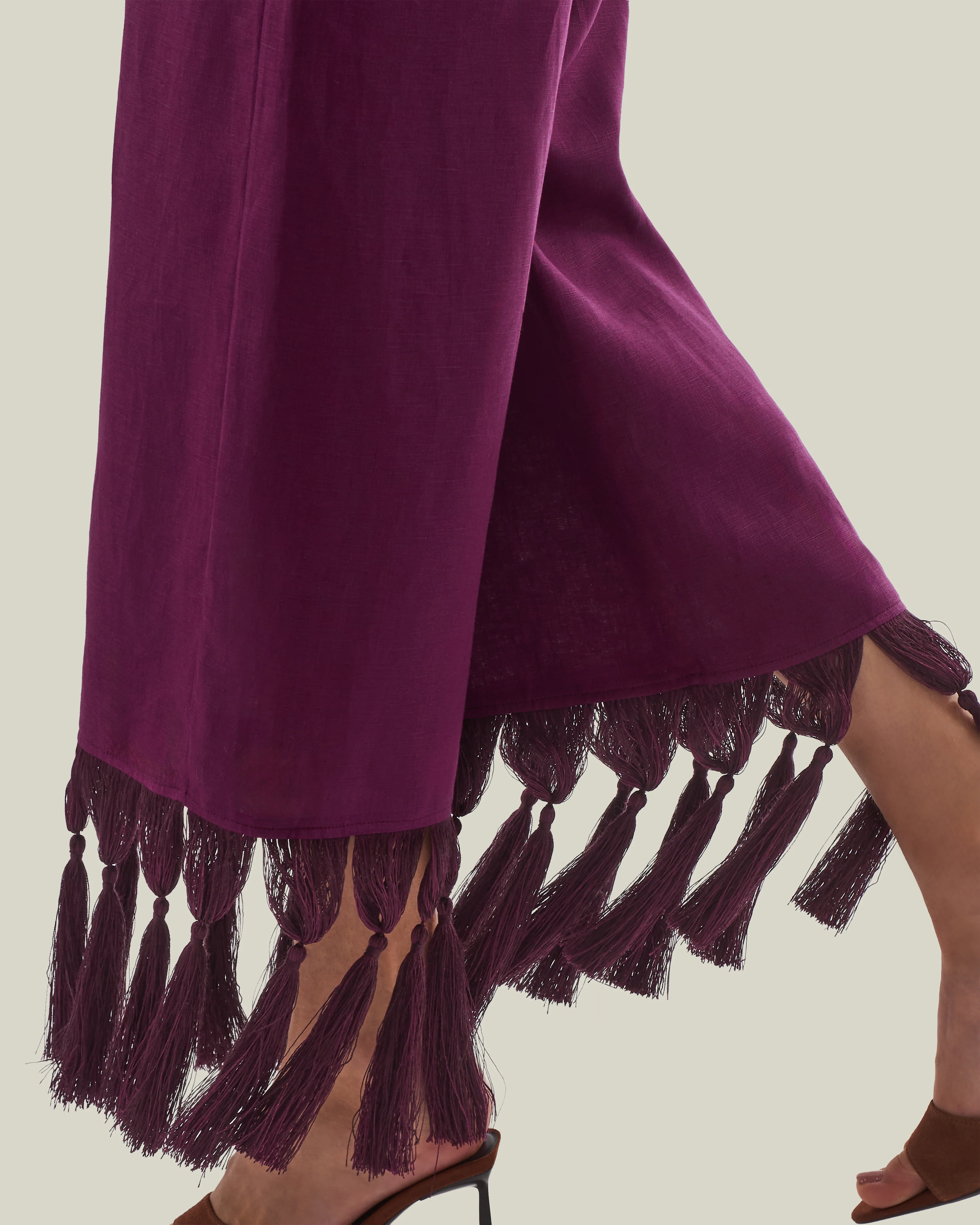 Marlino Fringed Pants in Plum - Image 5